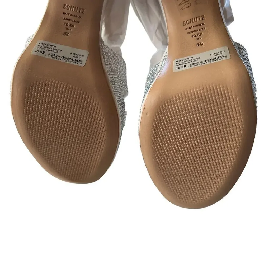 NEW Schutz KEEFA crystal Satin & Leather Sandals Sz 10.5